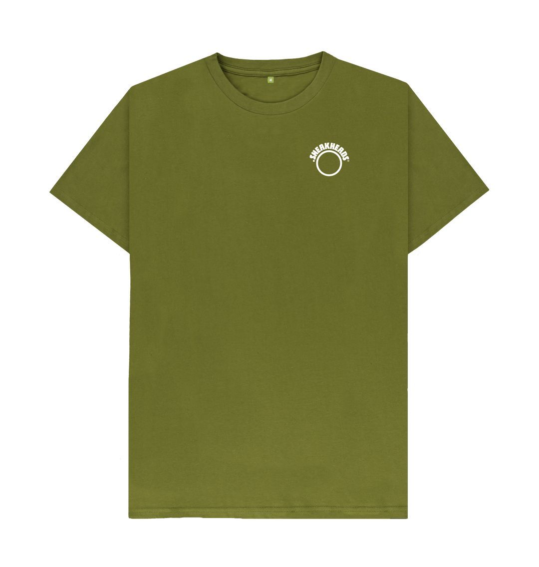 Moss Green SneakHeads\u00ae Teemill t-shirt \u2013 white logo