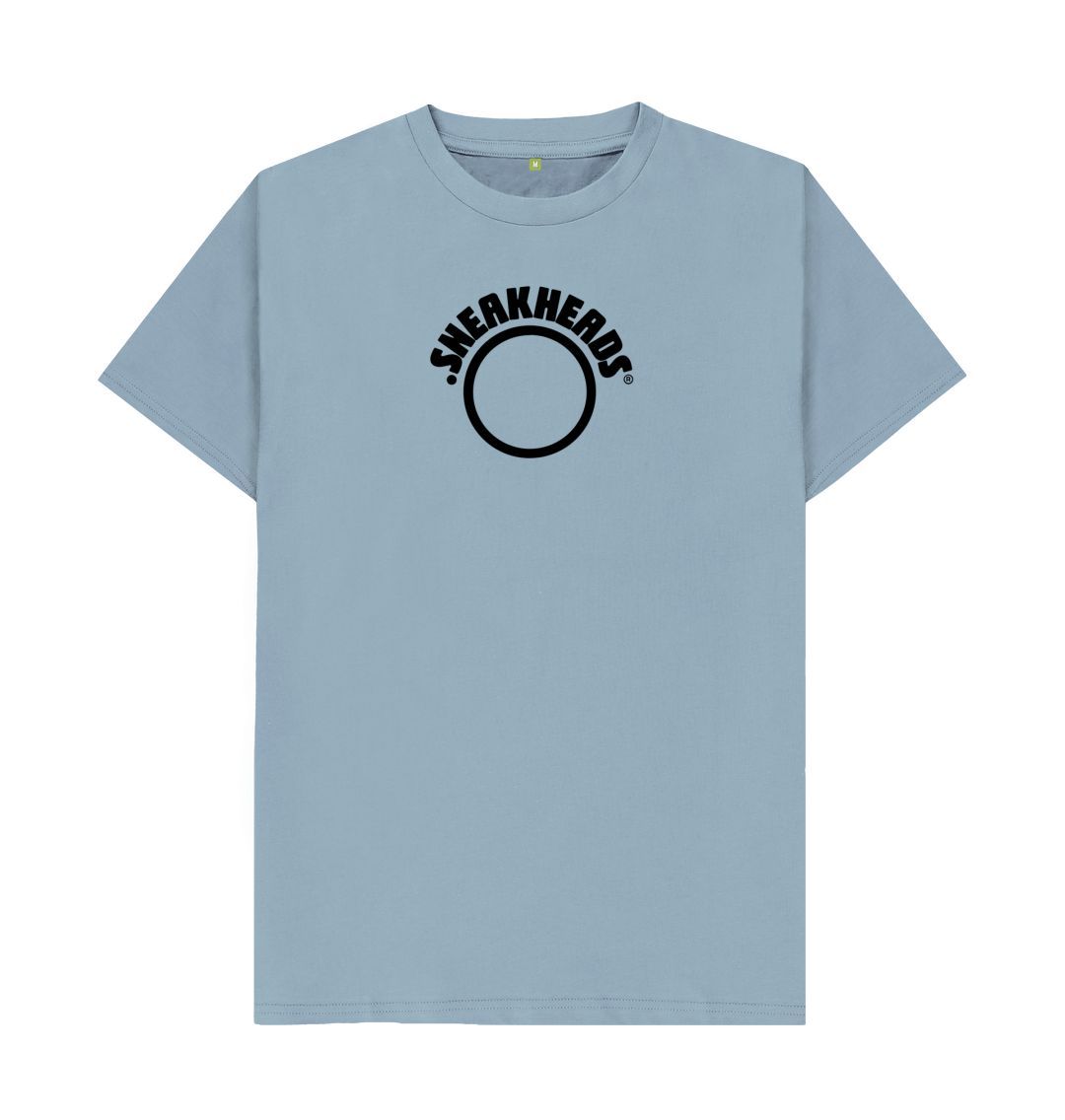 Stone Blue SneakHeads\u00ae Teemill t-shirt \u2013 large black logo