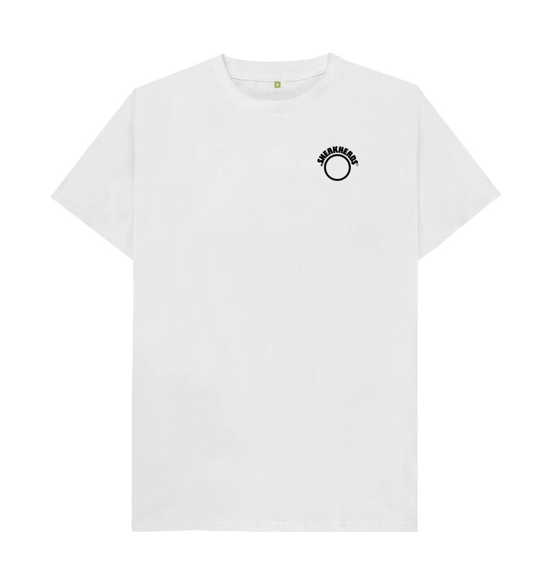 White SneakHeads\u00ae Teemill t-shirt \u2013 black logo