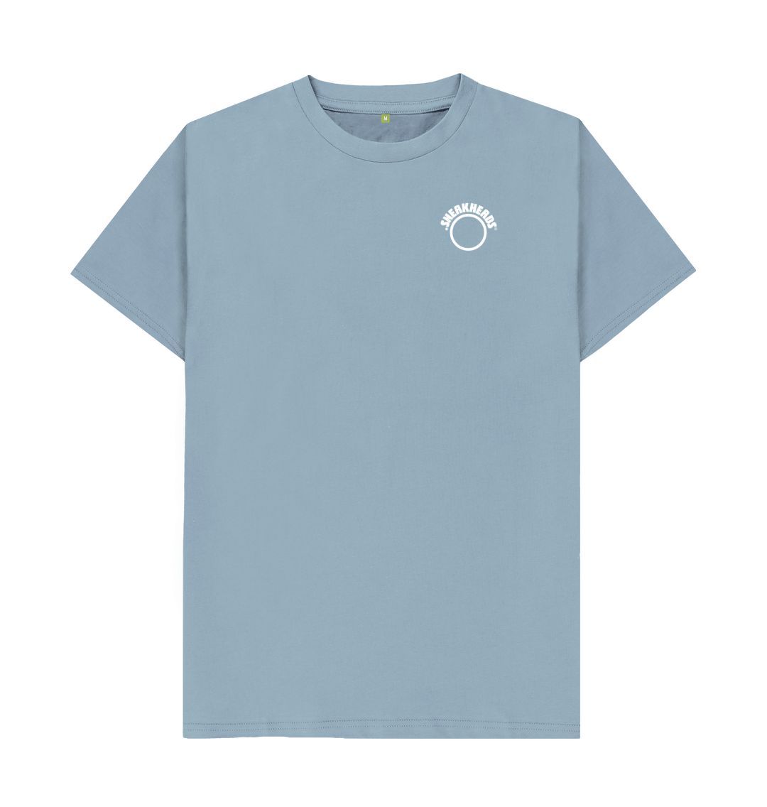 Stone Blue SneakHeads\u00ae Teemill t-shirt \u2013 white logo