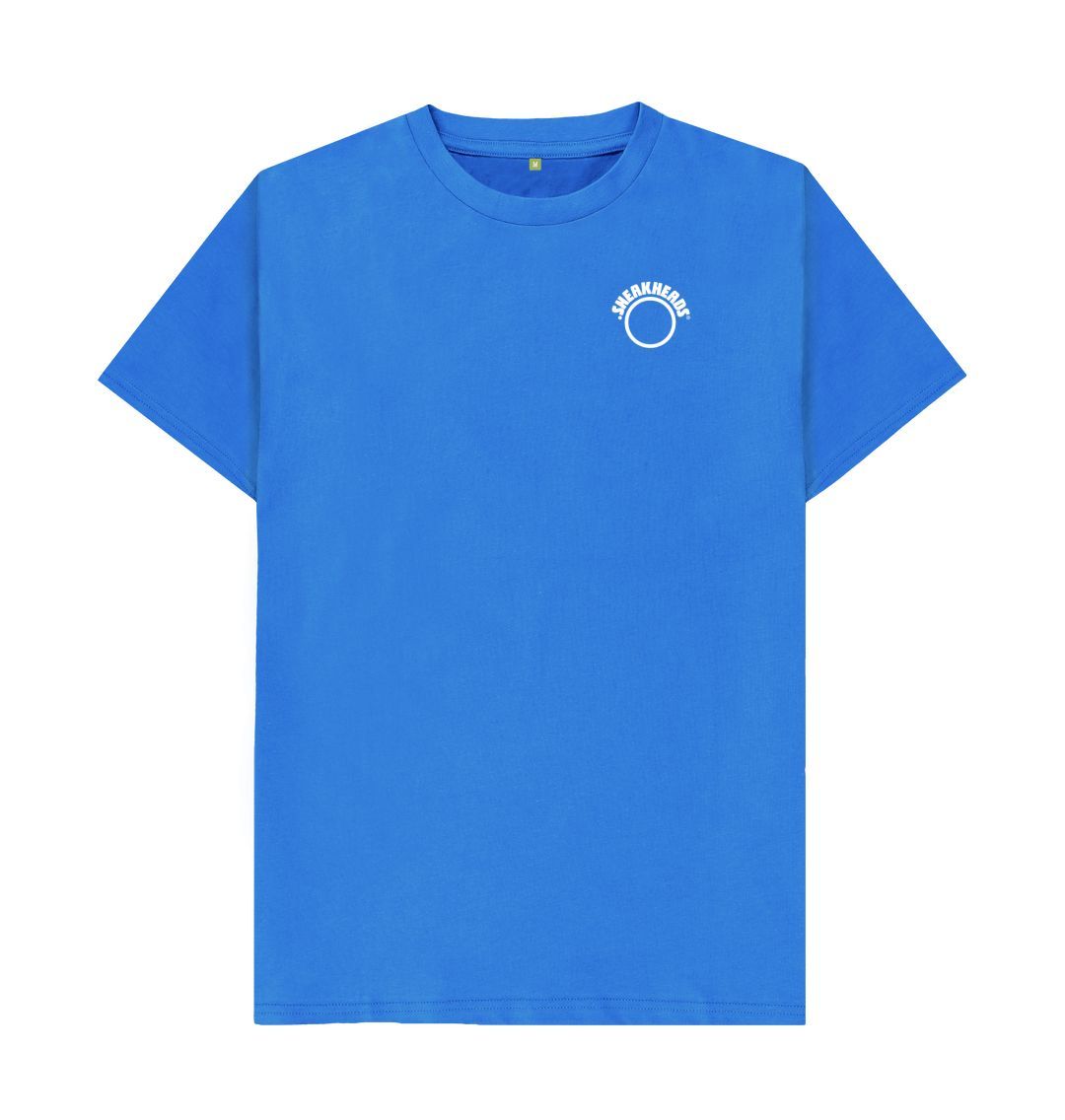Bright Blue SneakHeads\u00ae Teemill t-shirt Logo white